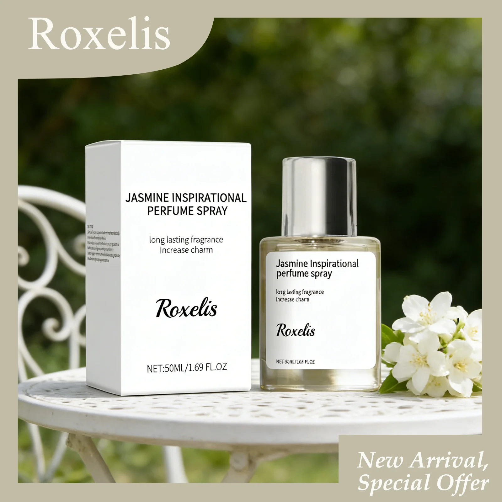 

Парфюмерный спрей ROXELIS 50 мл с ароматом жасмина, вдохновляющий, стойкий, быстро впитывающийся, элегантный аромат, нежный парфюм Inspiration