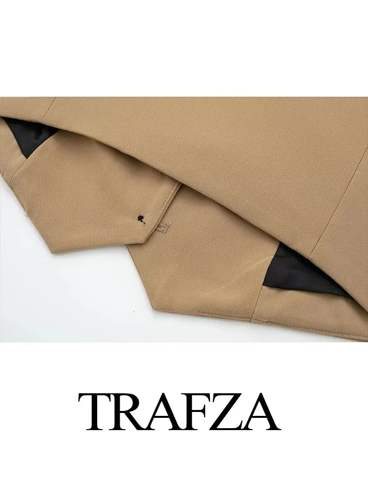 Imagem -05 - Trafza-terno sem Mangas com Decote em v Feminino Colete de Cintura Alta Bolso Lateral Calças com Zíper Moda Verão 2024