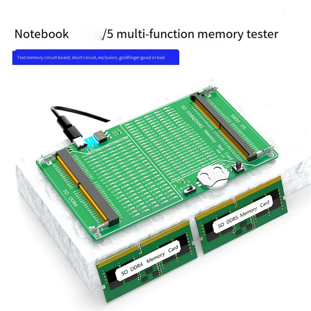 Tester pamięć laptopa DDR4/DDR5 2-w-1 Tester pamięci z lekką wielofunkcyjną przenośną kartą testową pamięci