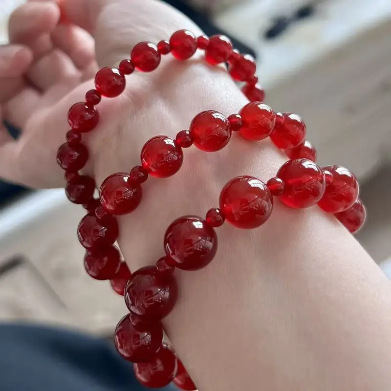 7A translucent natural carnelian agate double-loop bracelet with a unique design, authenticity can be verified