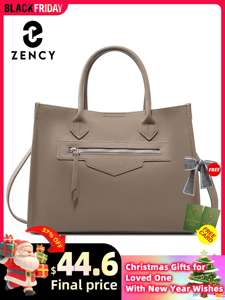 Zency 2024 Women A4 Large Tote Bag Genuine Leather Shoulder Bag Ladies Crossbody Bag Fashion Top Handle Bags For Commute Ladies