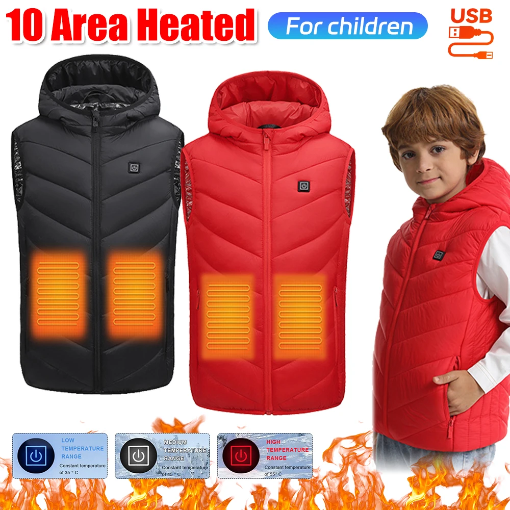 10Areas Heated Vest for Kids Boys Girls Electric Heating Vest Usb Heated Jacket Heated Vest Bodywarmer Heated Down Jacket Winter