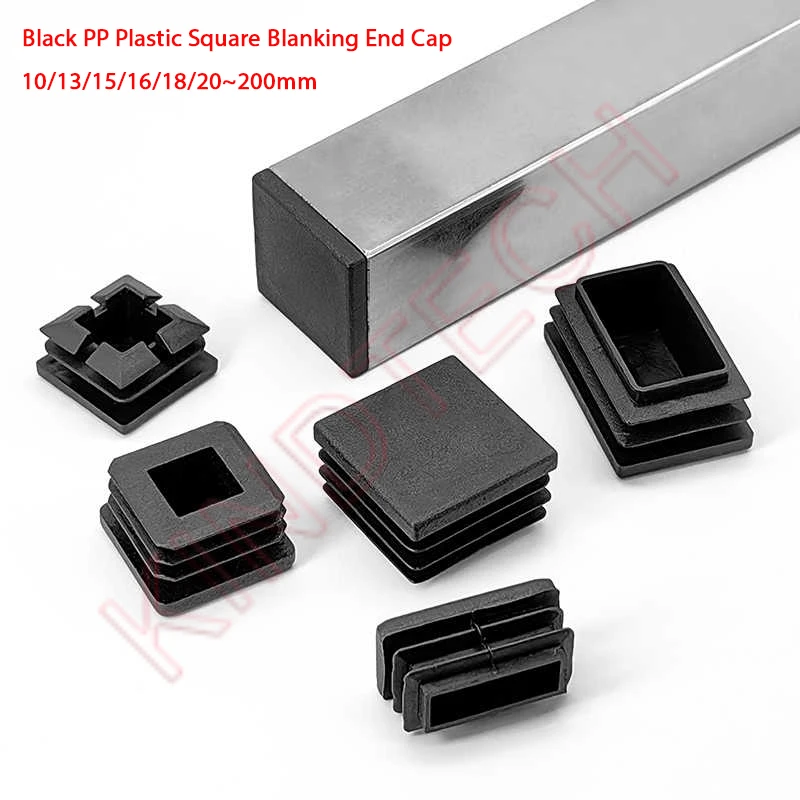 1-20Pcs Square Black PP Plastic Blanking End Cap 10/13/15/16/18/20~200mm Tube Pipe Inner Plug Furniture Table Chair Foot Cover