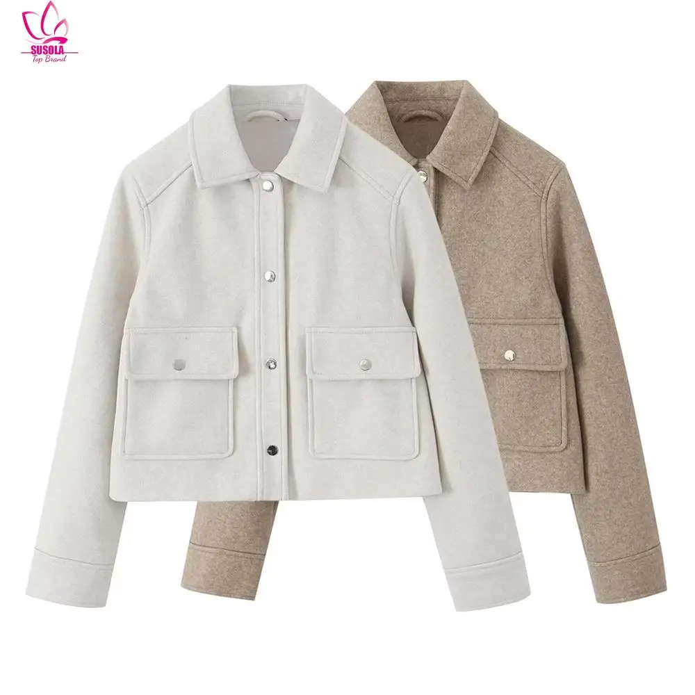 

SUSOLA 2024 Autumn New Women's Casual Polo Collar Long Sleeve Texture Fashion Versatile Jacket Coat