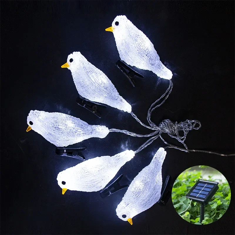 5 IN 1 Solar Bird String Lights with Clip Acrylic Crystal Ourdoor Garden Decor Garland String Solar Led Lamp