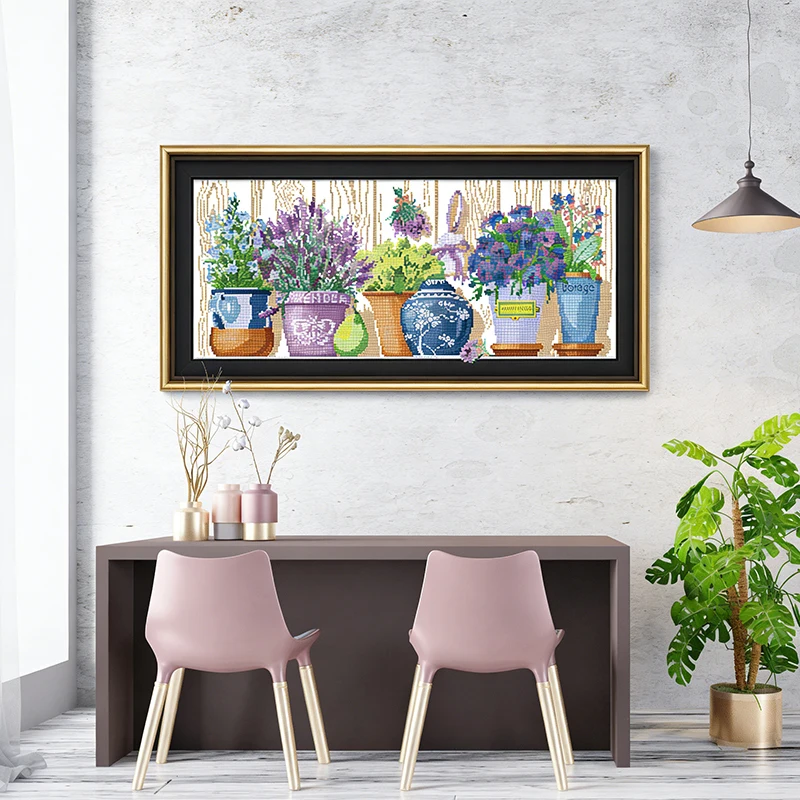 Joy Sunday Cactus Potted Plant Cross Stitch Kits Chinese Manual Sewing 11CT 14CT Painting Canvas Home Decoration Embroidery Gift