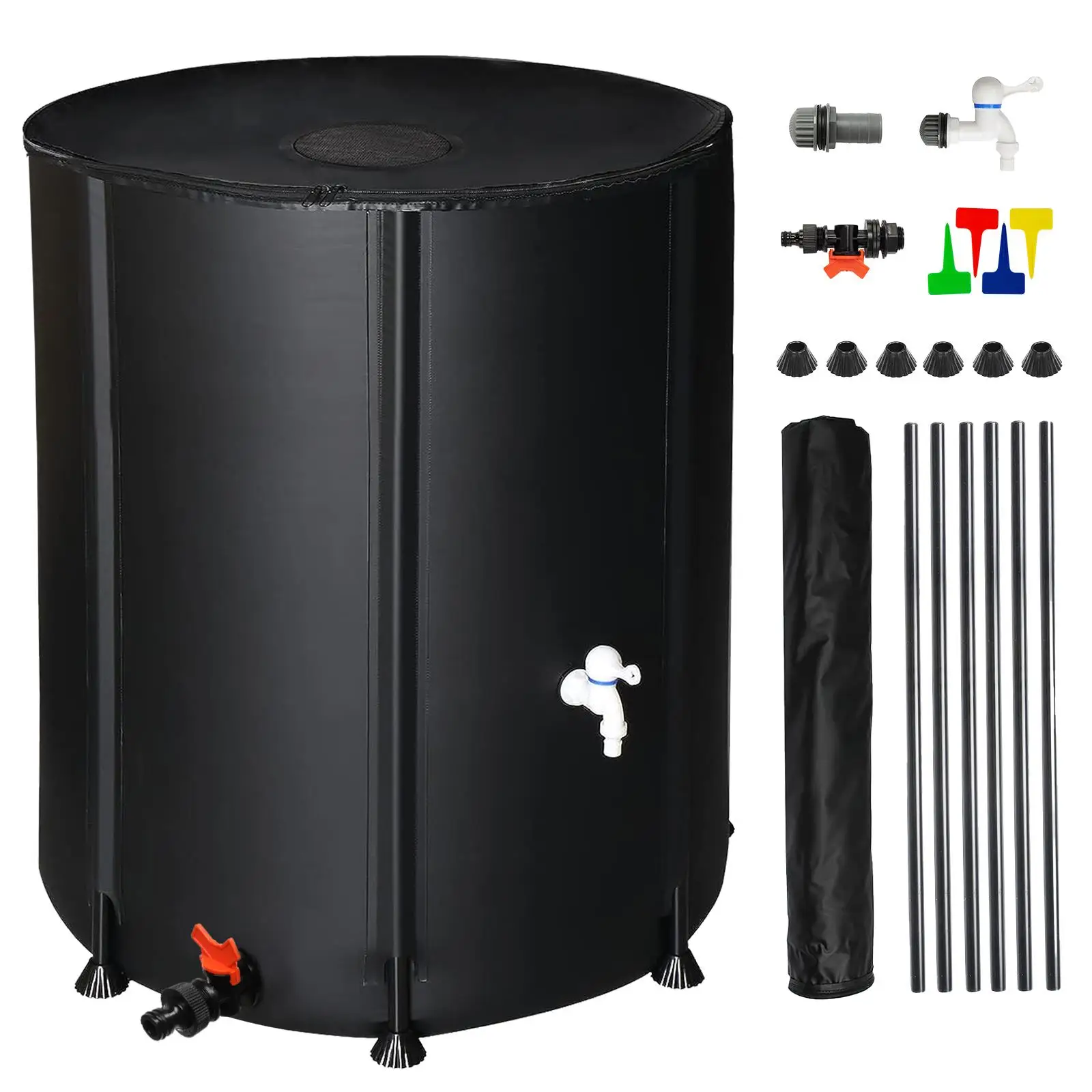 

132 Gallon Collapsible Black Rain Barrel Water Collector - Eco-Friendly Water Storage Solution