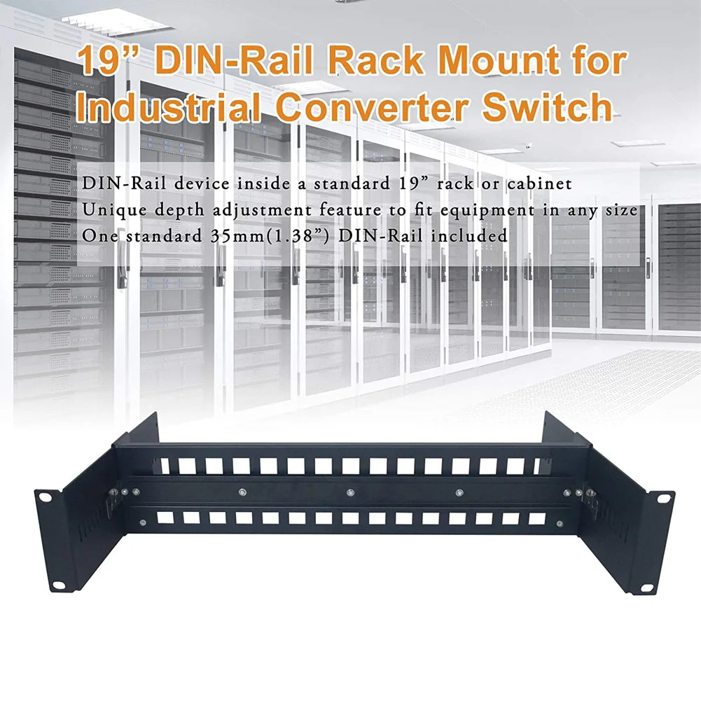 19 Inch Rack Mount Din Rail Kit 35mm Din-Rail Terminal Blocks Depth Adjustable Bracket Shelf Rackmount Panel in Cabinet