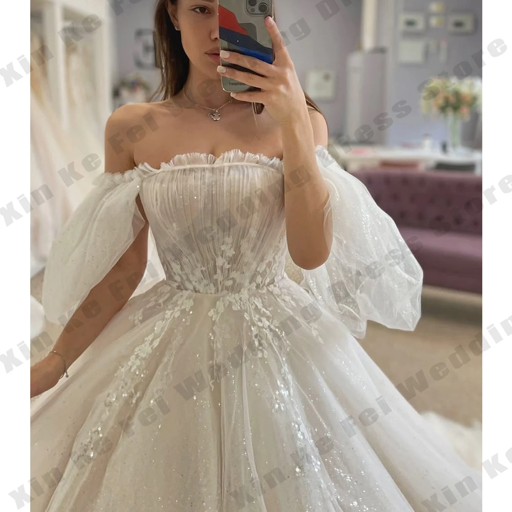 Abiti da Sposa Eleganti 2026 per Donne, in Tulle, Sexy, con Spalle Scoperte e Maniche a Palloncino, Vestiti da Principessa Personalizzabili