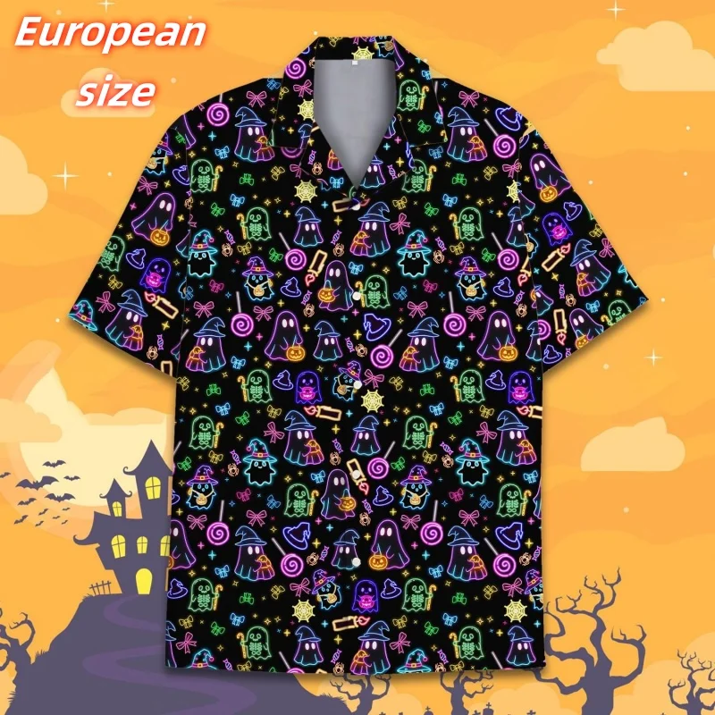 

Ghost Candy Pattern Hawaiian Shirt For Men Geometric Shark 3D Printed Aloha Shirts Summer Loose Lapel Tops Blouses Short Sleeves