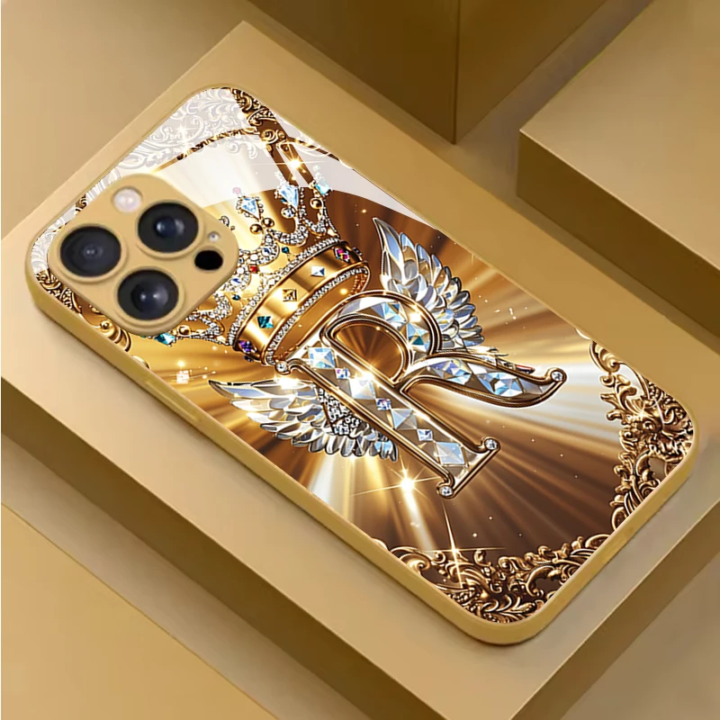 Vogue Wing R Letter Tempered Glass Phone Case For Samsung Galaxy S26 S25 Ultra S24 S23 Plus S24 FE S25 Ultra Protection Cover