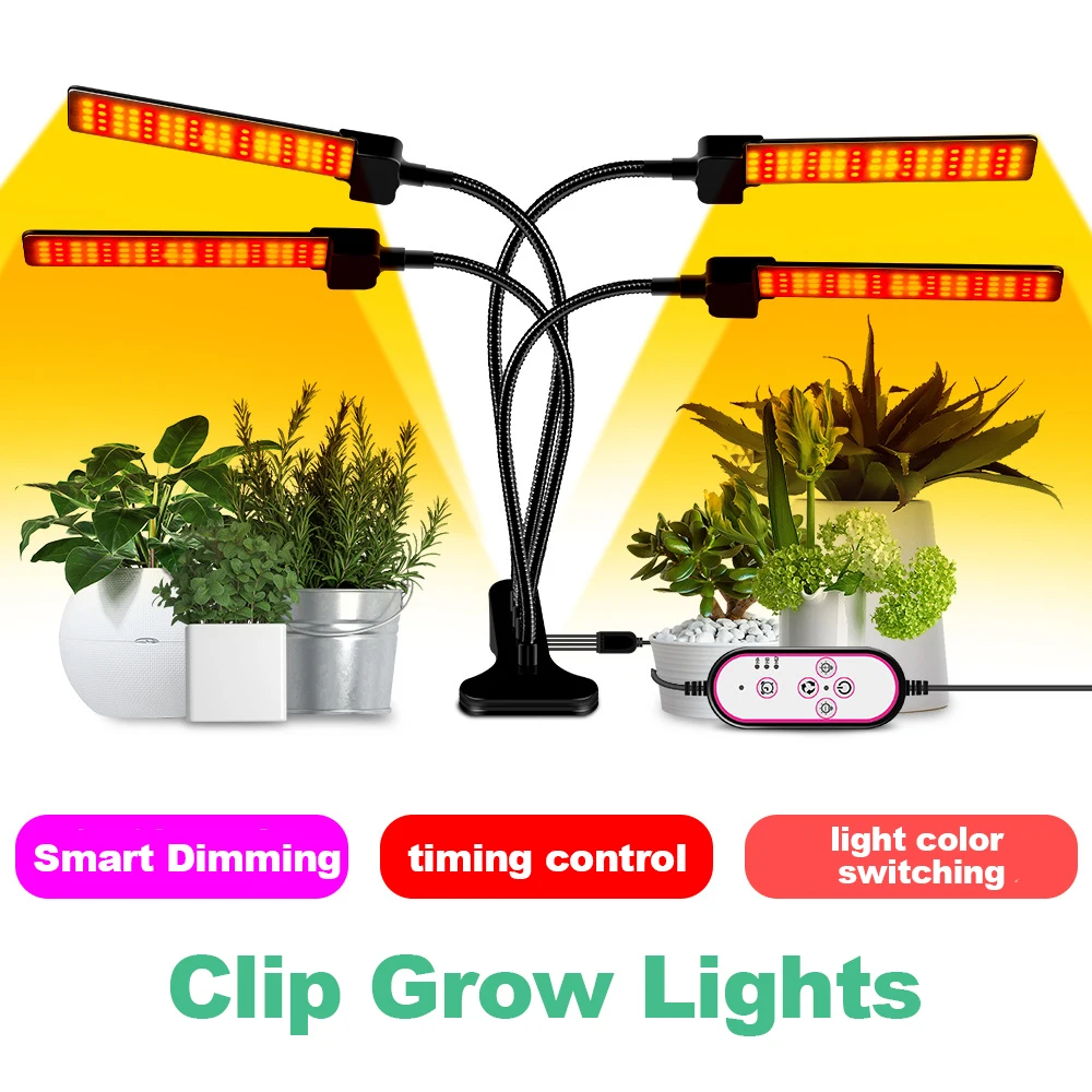 LED Grow Light 12V Phyto Lamp Full Spectrum 1/2/3/4 Heads Plant Light with Control Timer Indoor Phytolamp for Plants Flower Tent