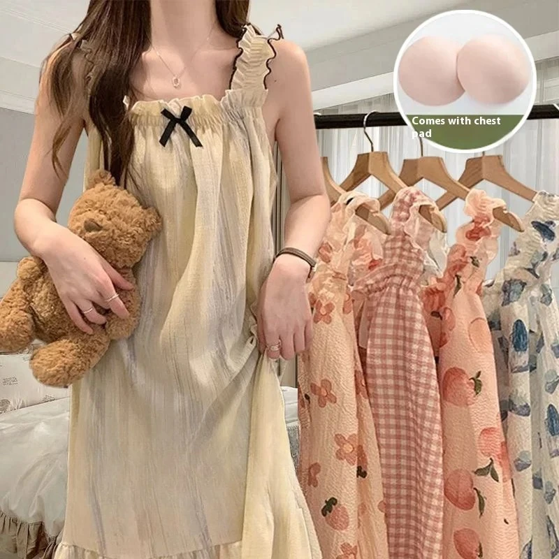 Camisón de verano para mujer, camisón Halter, chaleco de verano para mujer con almohadillas para sujetador, se puede usar fuera del hogar