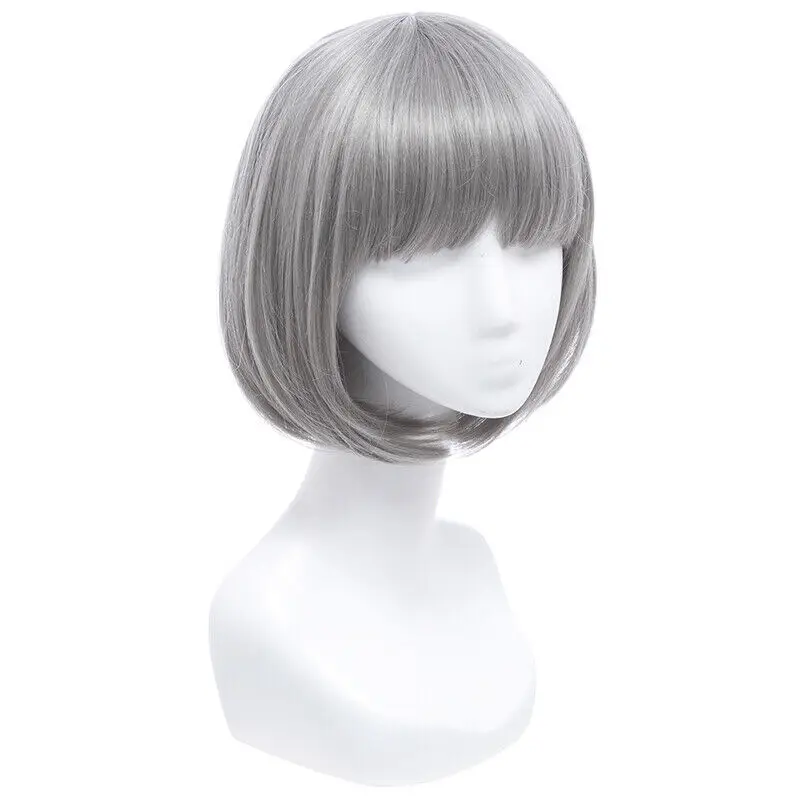 Clearance Fashion Women 35cm Medium Long Cosplay Wigs Gray Straight Bob Hair