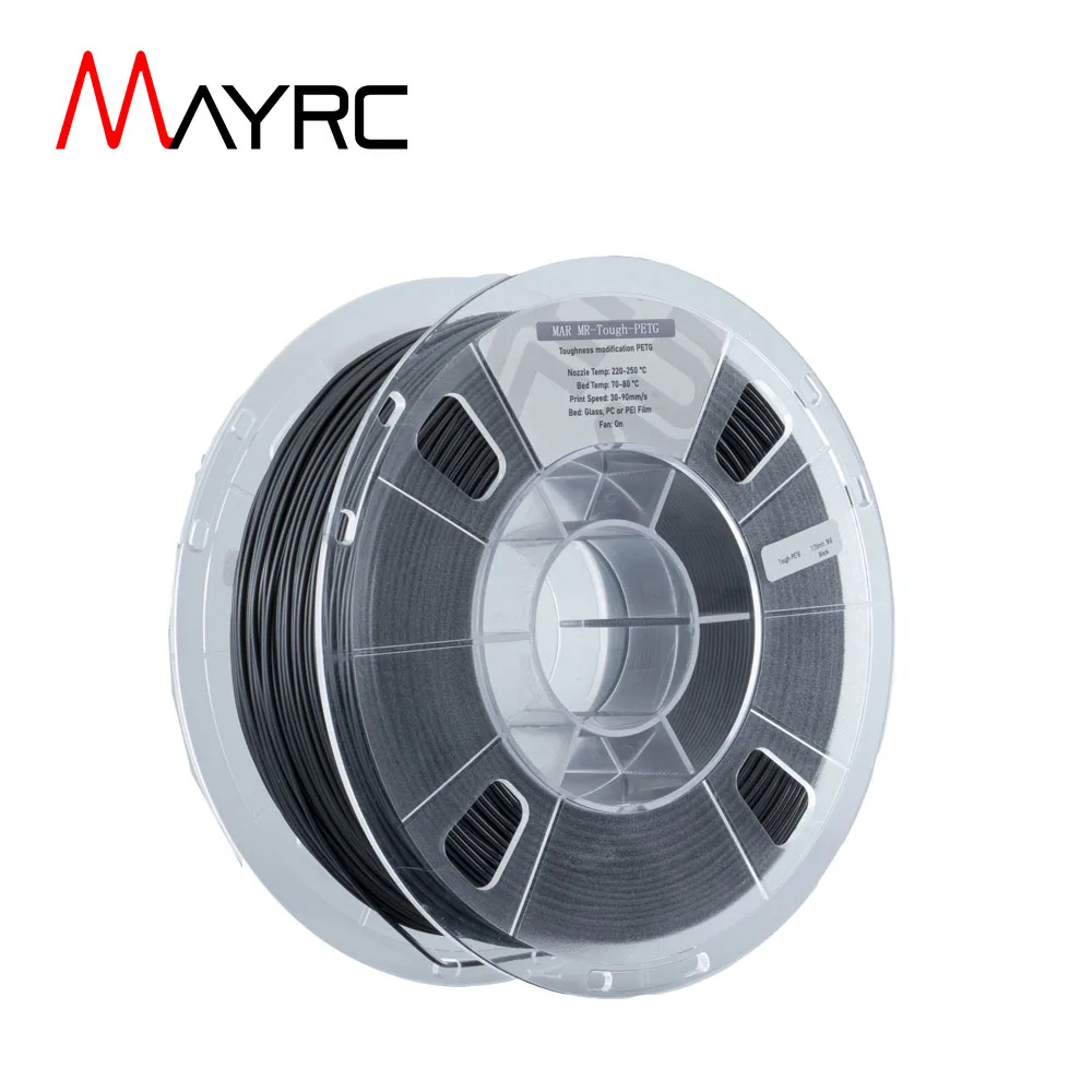 

MAYRC 3D Printer Accessories Toughness 30-60mm/S Speed Printing Consumables Solid Black 1.75mm 1kg Tough-PETG Filament Materials