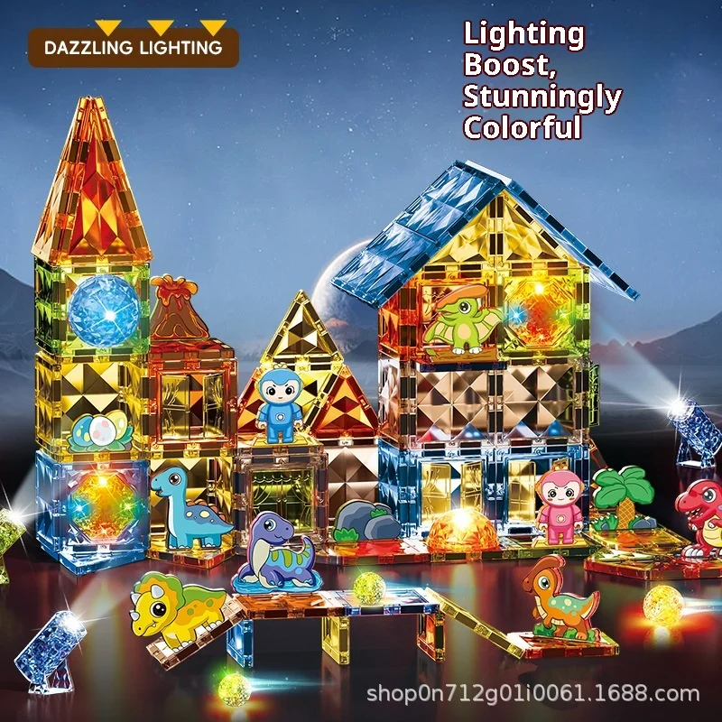 بلاط مغناطيسي مقطوع بالألماس مع خط أنابيب وتصاميم من الزجاج الملون، ألعاب بناء تعليمية جذعية للأطفال من سن 3 إلى 8 سنوات هدية