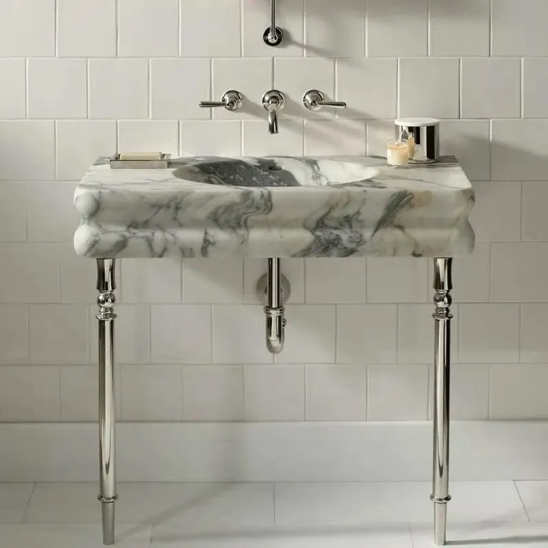 Natural Carrara White Marble Wash Basin Hand Carved Solid Stone Sink Luxury Bathroom Interior Decoration Vessel Lavabo