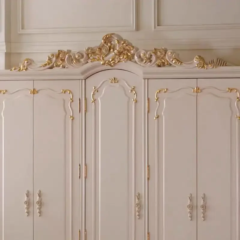 European five-door solid wood large wardrobe luxury French painted wardrobe storage cabinet large bedroom furniture