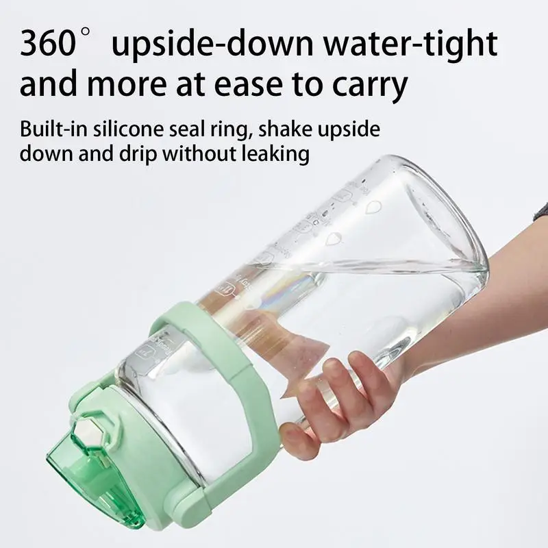 Sports Water Bottle 1800ML Large Capacity Bottles With Time Marker Carry Strap Leakproof Reusable Drinking Bottle For Fitness