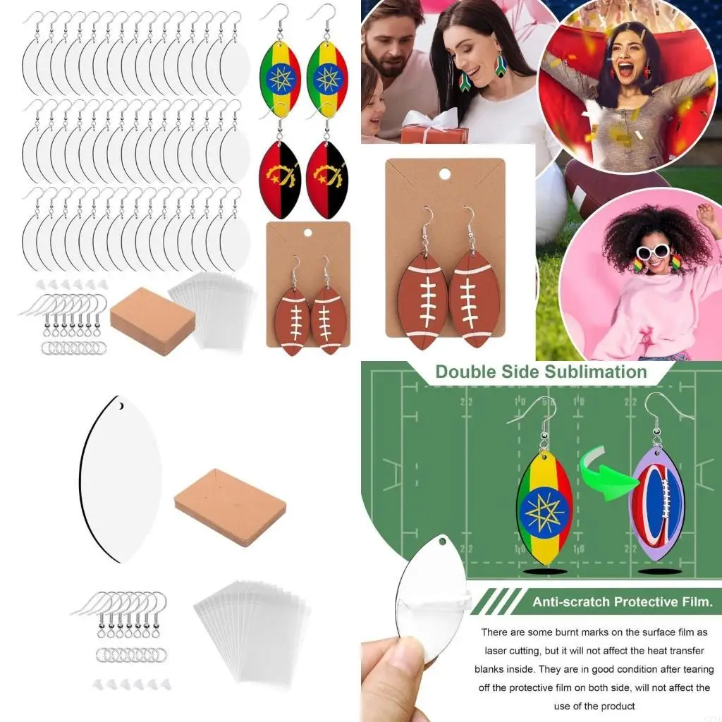 

60 Pcs Sporty Sublimation Earrings Football Ear Drops Unique Earwear Jewelry Accessories for Active Women