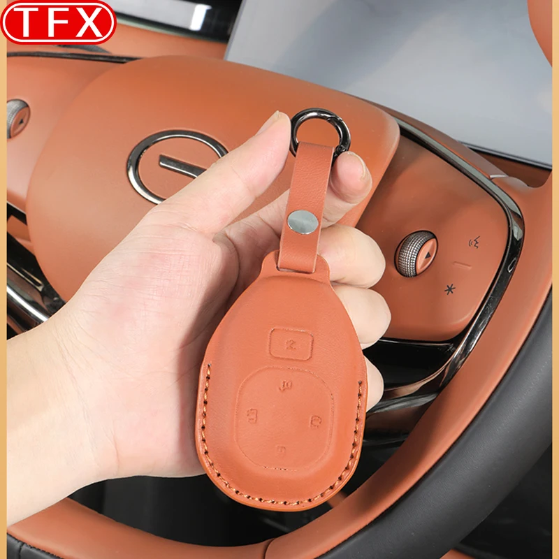 

For Trumpchi GAC S7 2025 2026 Car Styling Leather Key case Car Key Protection Shell Buckle Bag Key Cover Auto Accessories