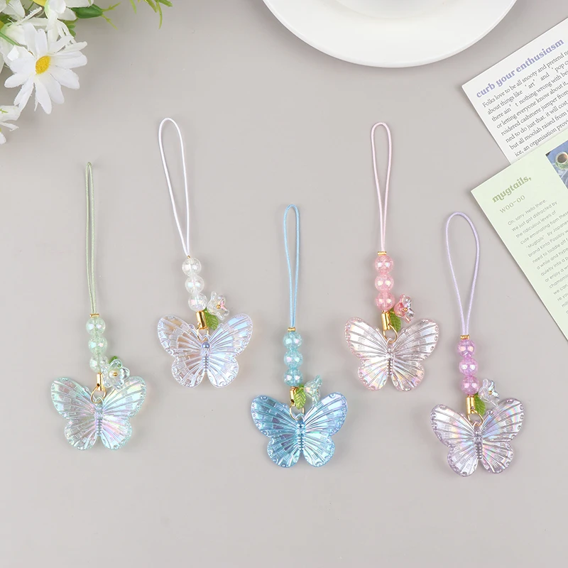 Cute Sweet Butterfly Pendant Phone Lanyard Cellphone Case Strap For Girls Fashion Phone Chains Car Keychain