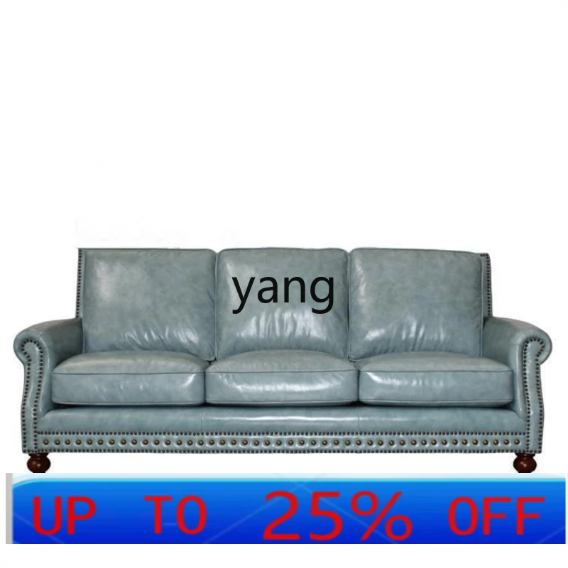 LMMleather sofa first floor three-person living room combination furniture retro oil wax leather sofa