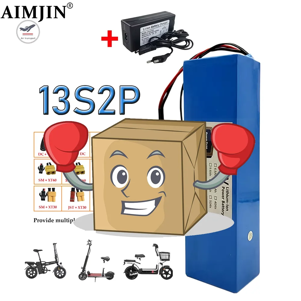 

48V 10.5Ah 18650 li-ion battery pack 13S2P high-power battery, suitable for 54.6V 500W- 1000W electric bicycle motor kit battery