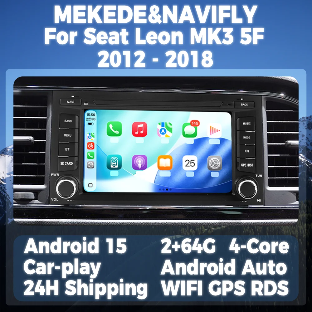 7-Zoll Android 15 Autoradio für Seat Leon MK3 5F 2012-2018 Multimedia-Player GPS Intelligentes System Unterstützt Carplay Android Auto
