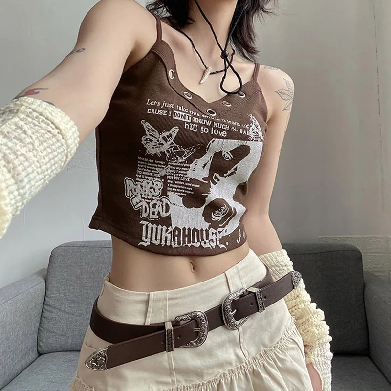 

New coffee color knitted Suspenders for women vest for bottoming and slim-fitting top spring and summer tight Vest Suspender