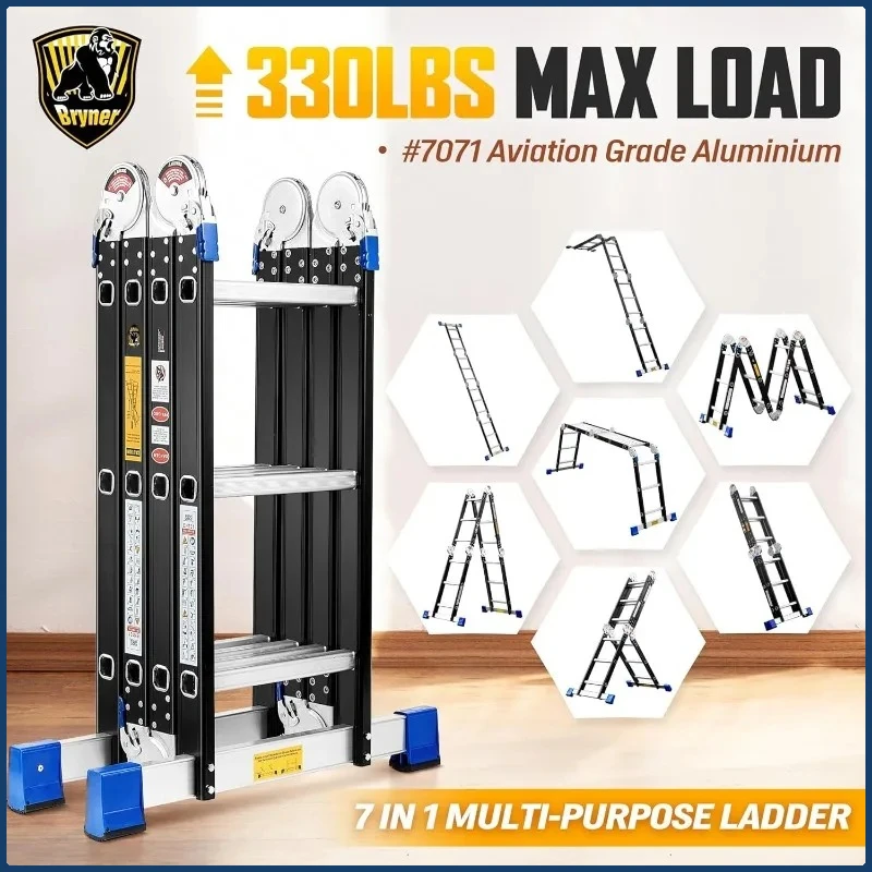 7-in-1 Telescopic Ladder, 12 ft., Aluminum Folding Multi-Purpose, 330 lb. Capacity, 14