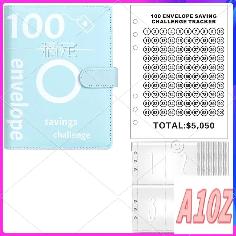 0Z-100 Envelopes Budget Book 100 Envelope Challenge Binder, Money Saving Binder (Blue)