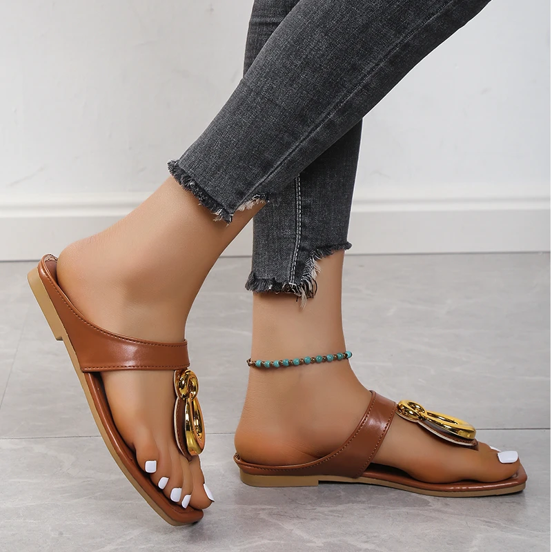 Sandalias planas de tacón bajo para mujer, chanclas cómodas de lujo, informales, elegantes, para verano, 2024