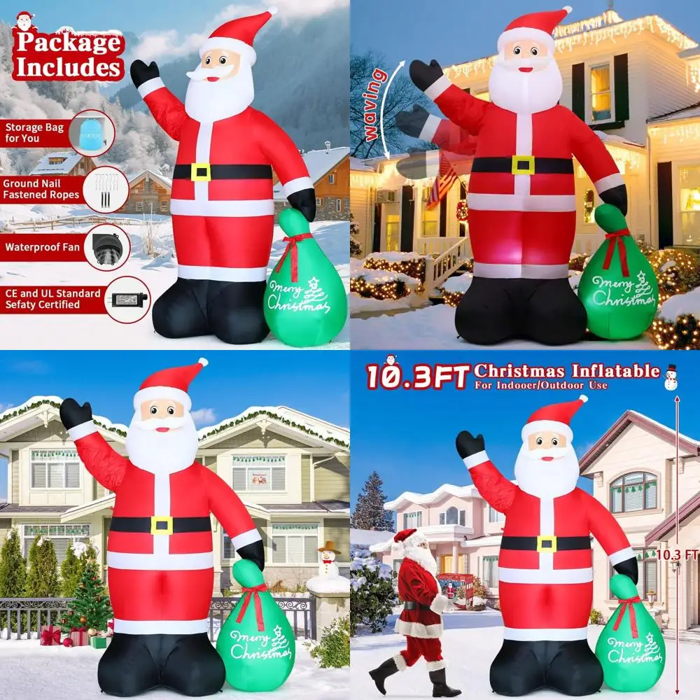 

10.3ft Animated Santa Claus with Gift Bag, Outdoor Christmas Inflatable Decoration with Built-in LEDs