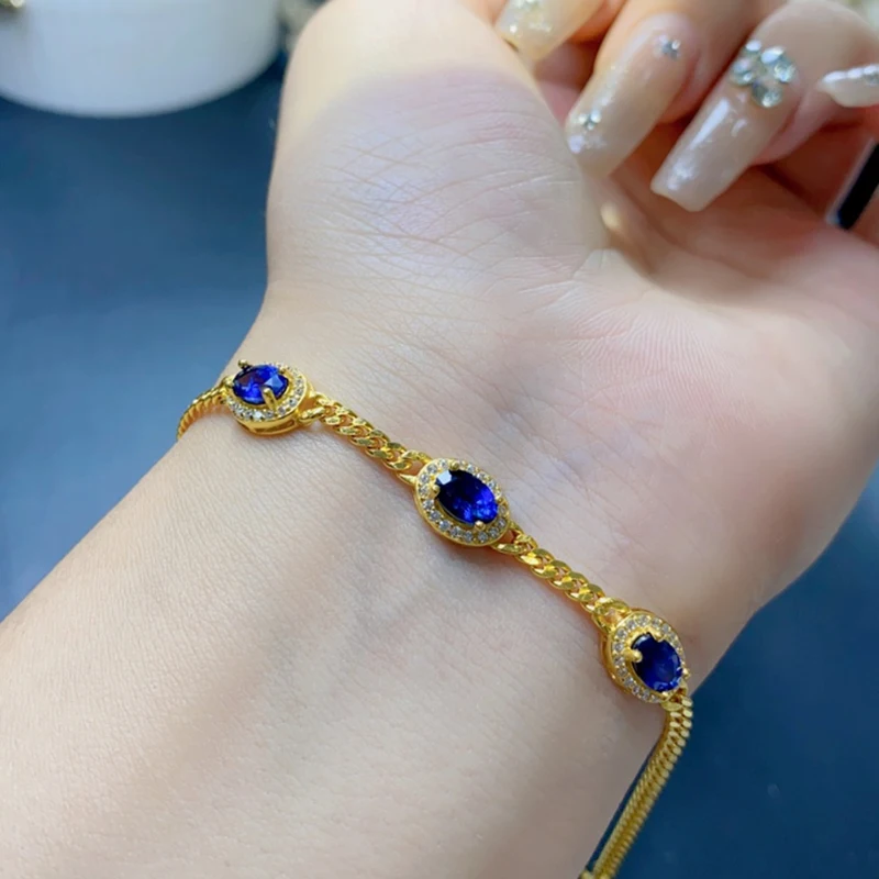 

Natural Sapphire Charm Bracelet for women silver 925 jewelry luxury gem stones 18k gold plated free shiping items