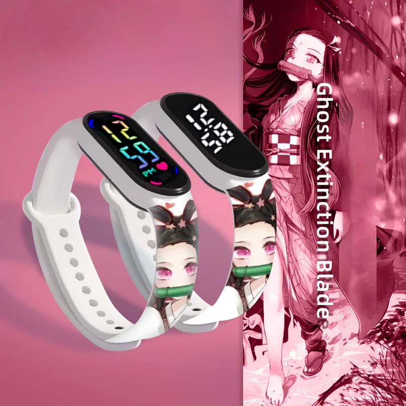 New Demon Slayer LED Electronic Watch Kimetsu No Yaiba Anime Figure Digital Clock Silicone Printed Wristband Kids Birthday Gifts