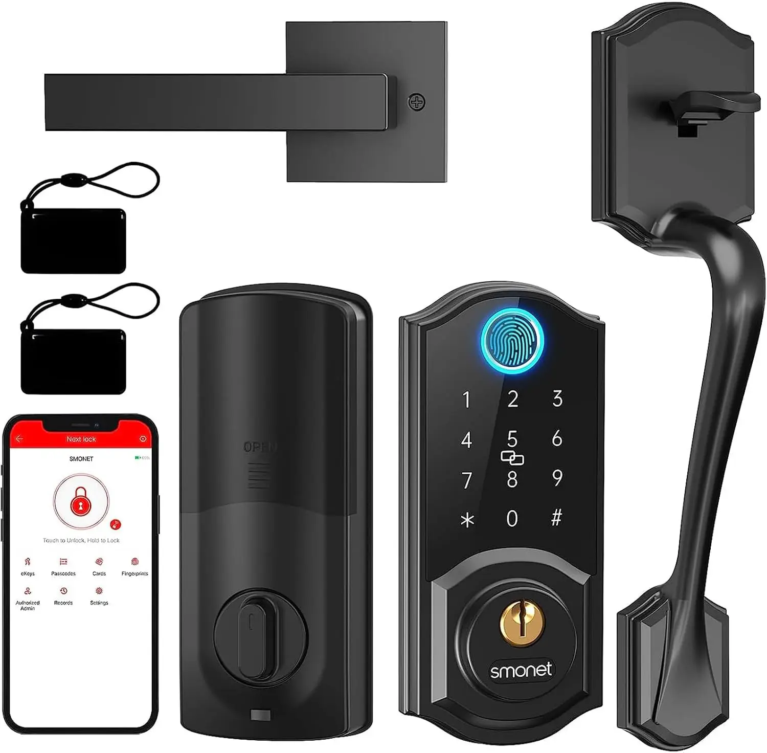 Entry Door Lock with Handle, Smart Front Door Lock Set Fingerprint Smart Deadbolt