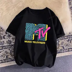 Woman Clothing Retro Cotton T Shirt Vintage Rock Hip Hop Modal Summer Unisex Casual Shirt Mtv Music Elevision Graphic Shirts