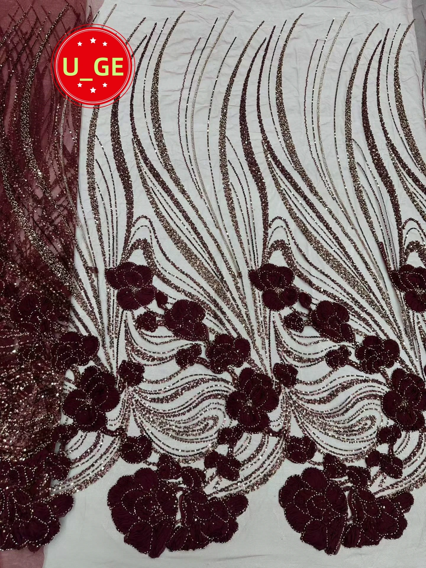 

2026Latest Popular Luxury Soft mesh Chiffon Lace Fabric with Sparkling Stones – Ideal for Wedding Party Dresses U_Ge8256