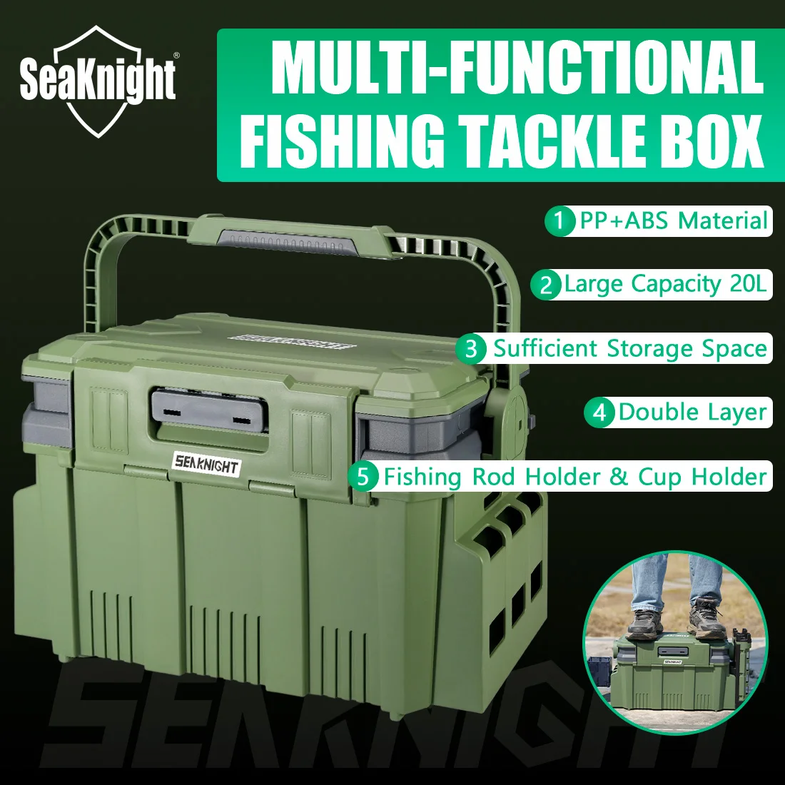 SeaKnight caja almacenamiento pesca rígida SK01 SK05 doble capa 20L - imagen 3