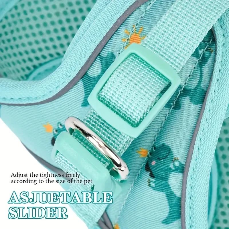 HLP554--حزام كلب قابل للتعديل بدون سحب مع شبكة مبطنة وحواف عاكسة - نمط كرتوني، تصميم متدرج للكلاب الصغيرة.