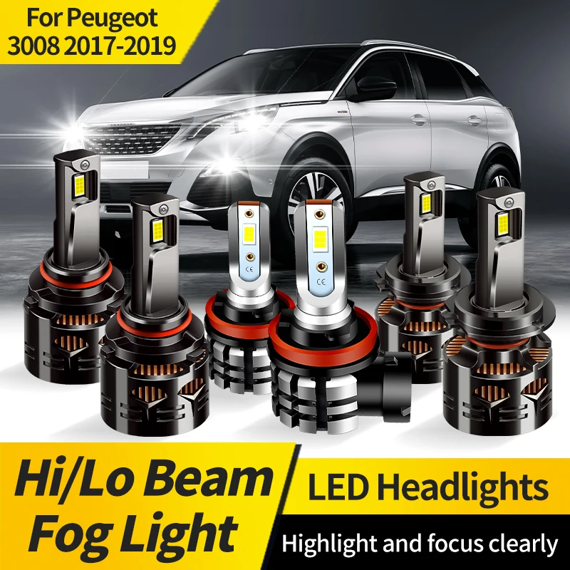 

2PCS For Peugeot 3008 2017-2019 H7 Led Headlight 9005 HB3 Hi/Lo Beam Lamp Canbus White Super Bright H11 Car Auto Headlamp Bulb