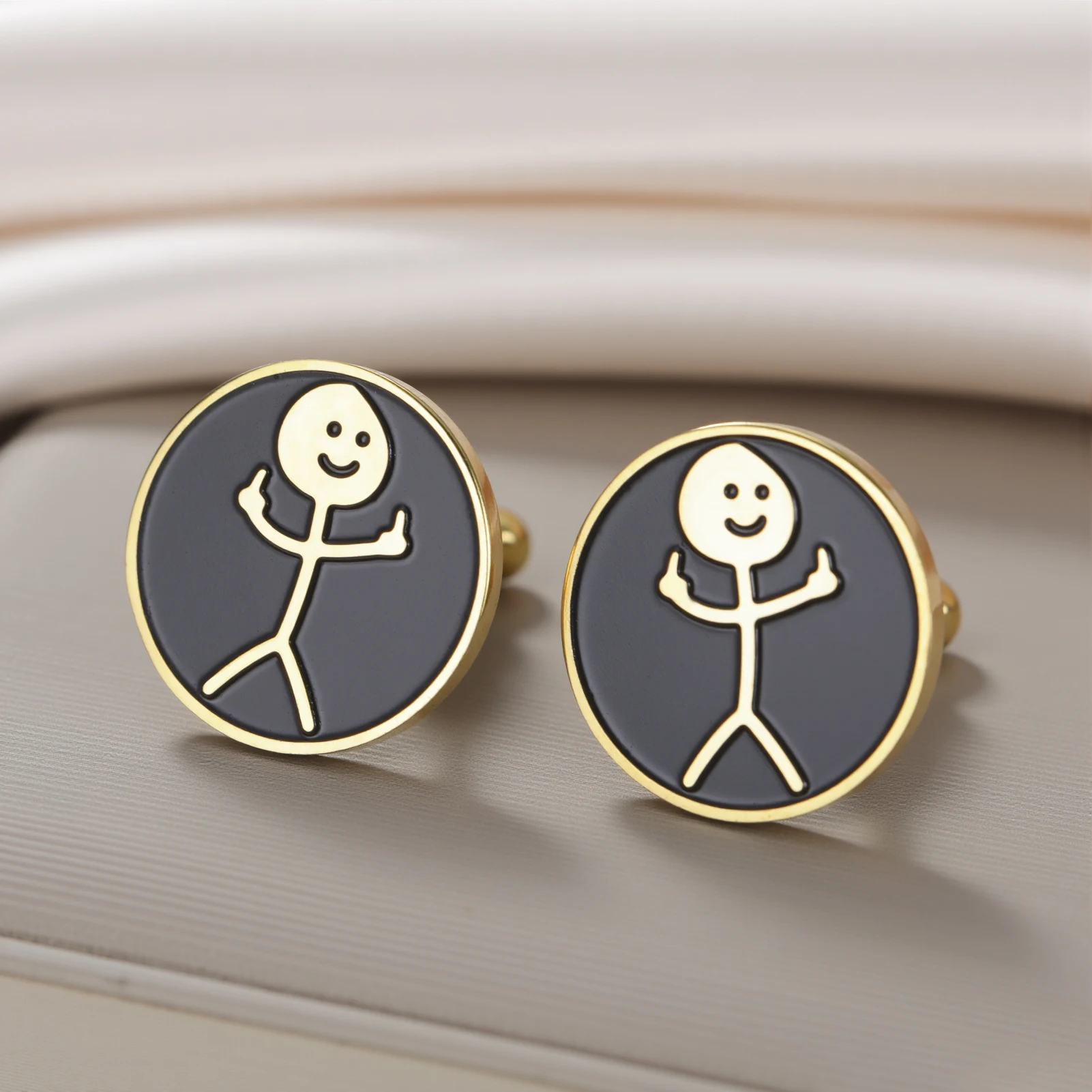 Teamer Funny Stickman Cufflink For Man Stainless Steel Gold Color Punk Middle Finger Hip Hop Suit Cuff Button Gift Wholesale