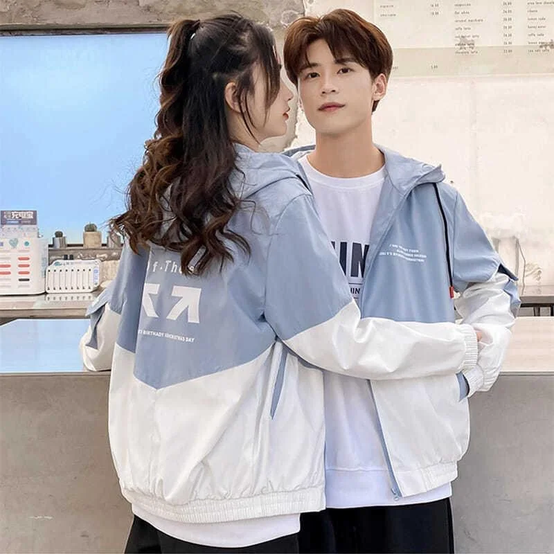 

Couple's Jaet Spring Autumn Sle Men's Version Stand Fit Youth Trendy Long Sve Zipper Closure Hooded Coat for Couples
