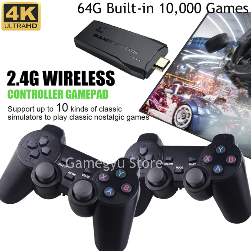 

Video Game Consoles 4K HD 2.4G Wireless 10000 Games 64GB Retro Mini Classic Gaming Gamepads TV Family Controller For PS1/GBA/MD