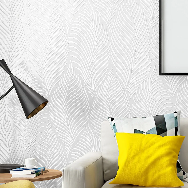 Diatomite imitation solid color 3D texture wallpaper pure white living room bedroom Nordic modern simple feather wall paper