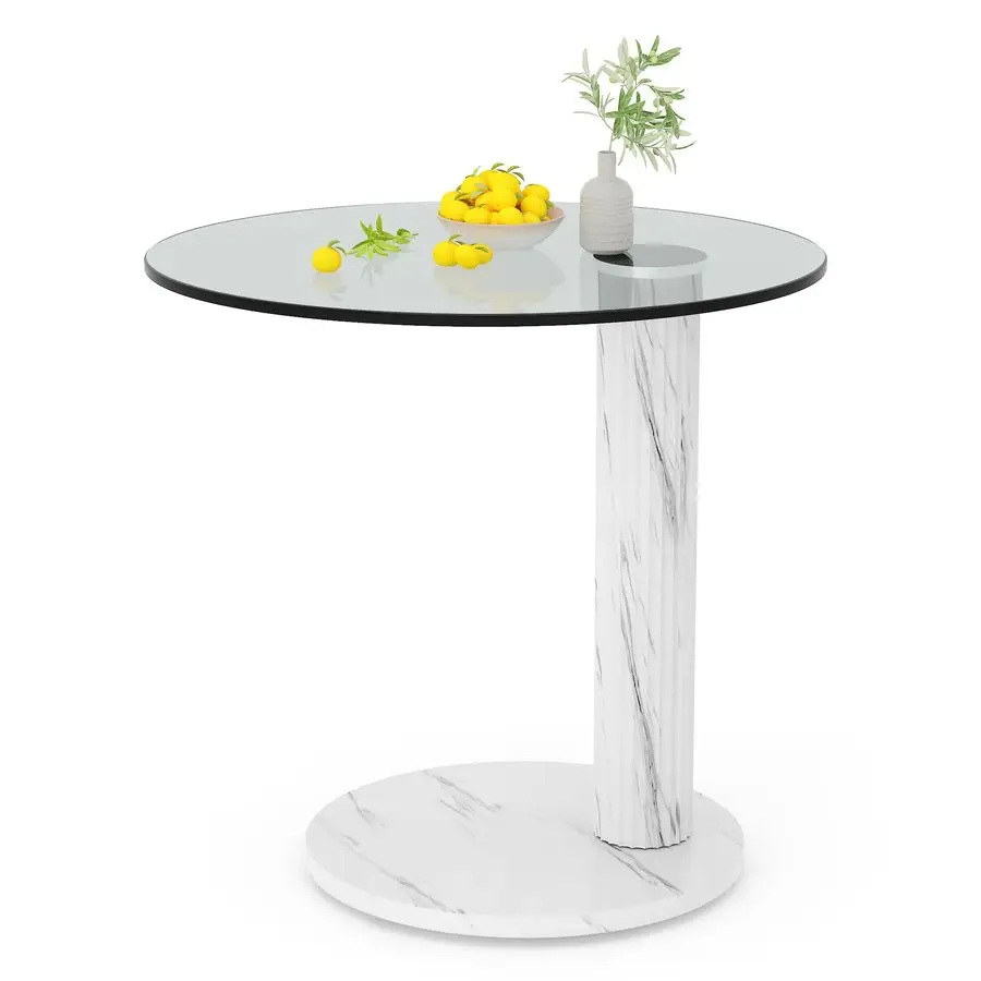 ガラス製ラウンドコーヒーテーブルエンドテーブル、22インチのモダンな強化透明ガラストップ、リビングルーム、カフェ、自宅、オフィスに最適です。