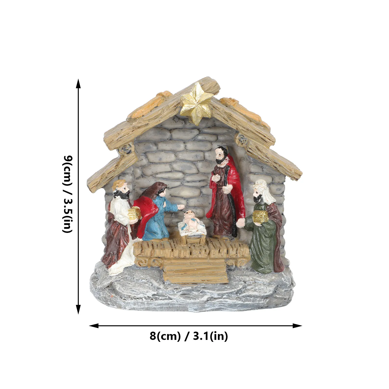 1Set Nativity Horse Stall Resin Craft Vivid Indoor Religious Decoration Jesus Statue Home Church Ornament Statue