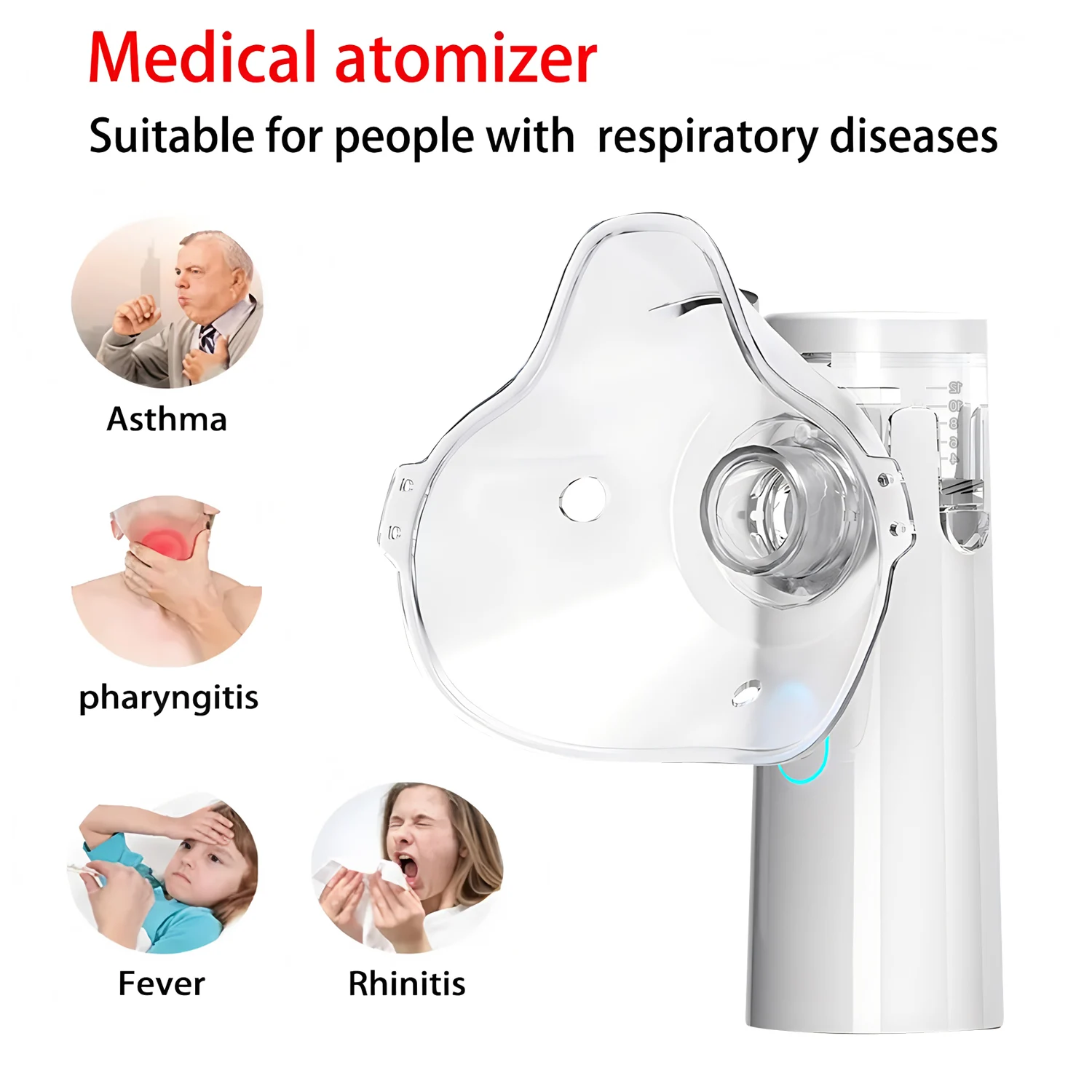 Nebulizador Portátil de Malla para Adultos y Niños, Humidificador Médico de Mano, Inhalador Silencioso, Atomizador