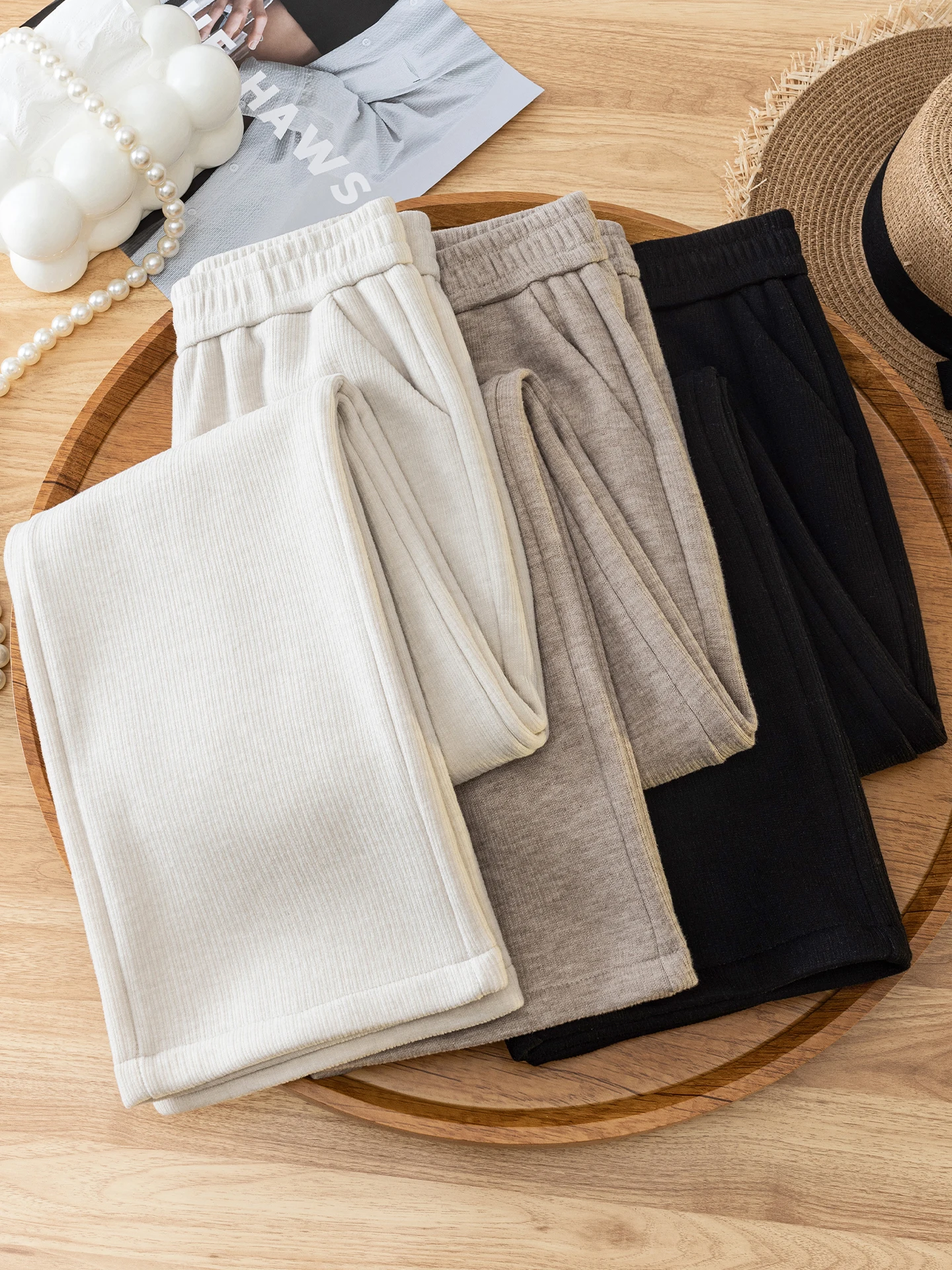 

Thickened Fleece High Waist Straight Leg Pants Women's Autumn Winter Casual Slimming Wide Leg Trousers Dreamy Elegance